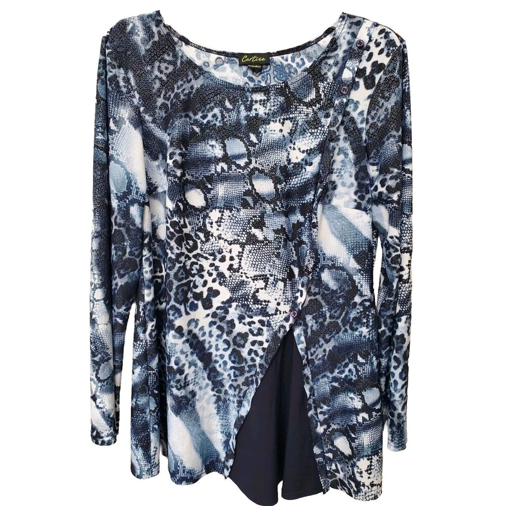 Cartisse Mixed Animal Print Layered Look Long Sleeve Blouse Size Large Lagenlook
